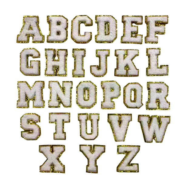 PC4263Z - White  Chenille With Gold Trim Letter Z (Iron On)