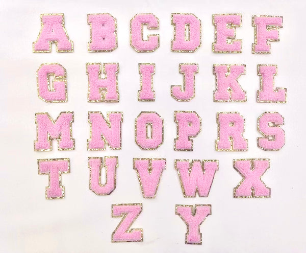 PC4264B - Pink Chenille With Gold Trim Letter B (Iron On)