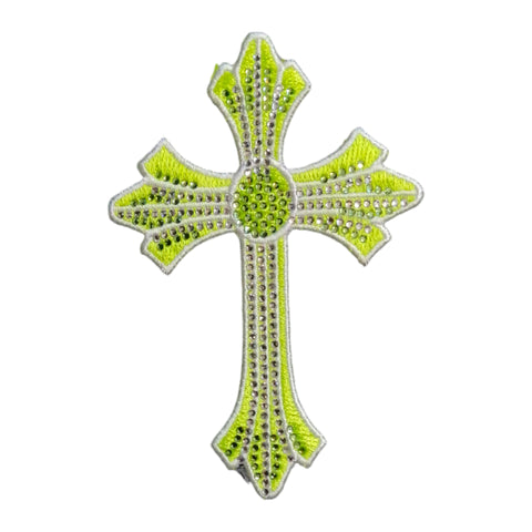 PC4236 - Yellow green Cross with Rhinestones(Sew On)