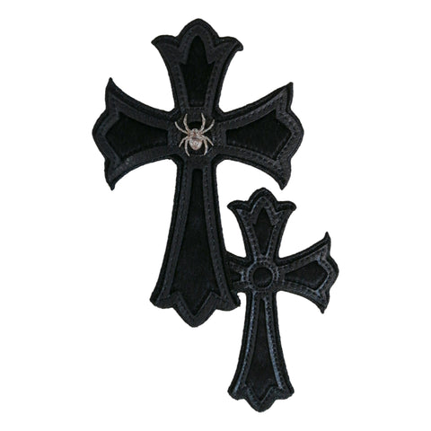 PC4237 - Black Double Cross with Silver Spider (Sew On)