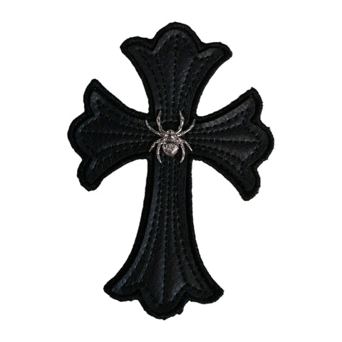 PC4237C - Black Single Cross with Silver Spider (Sew On)